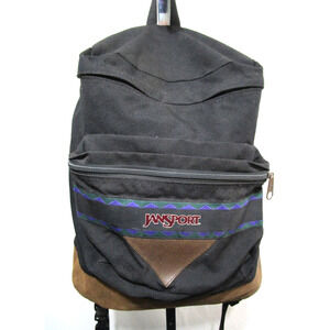 VTG 90s Jansport Black Canvas Leather Southwestern Aztec Backpack
